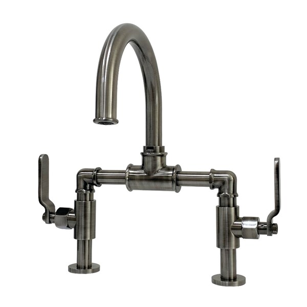 Whitaker Industrial Style Bridge Bathroom Faucet W/Pop-Up Drain, Blk SS